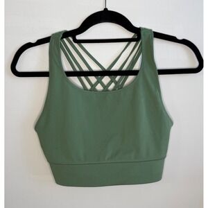 THREADS 4 THOUGHT Women's Medium Green Sports Bra Strappy Back Fast Shipping